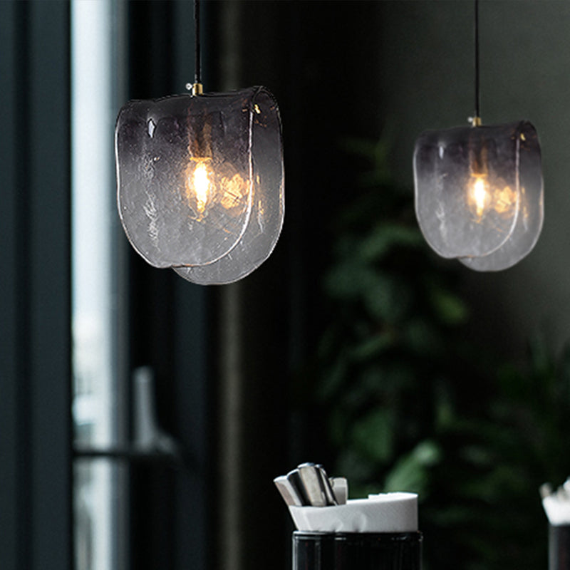 Curve Water Glass Ceiling Light Modernist 1 Bulb Brass Pendant Lighting for Restaurant Clearhalo 'Ceiling Lights' 'Glass shade' 'Glass' 'Modern Pendants' 'Modern' 'Pendant Lights' 'Pendants' Lighting' 339363