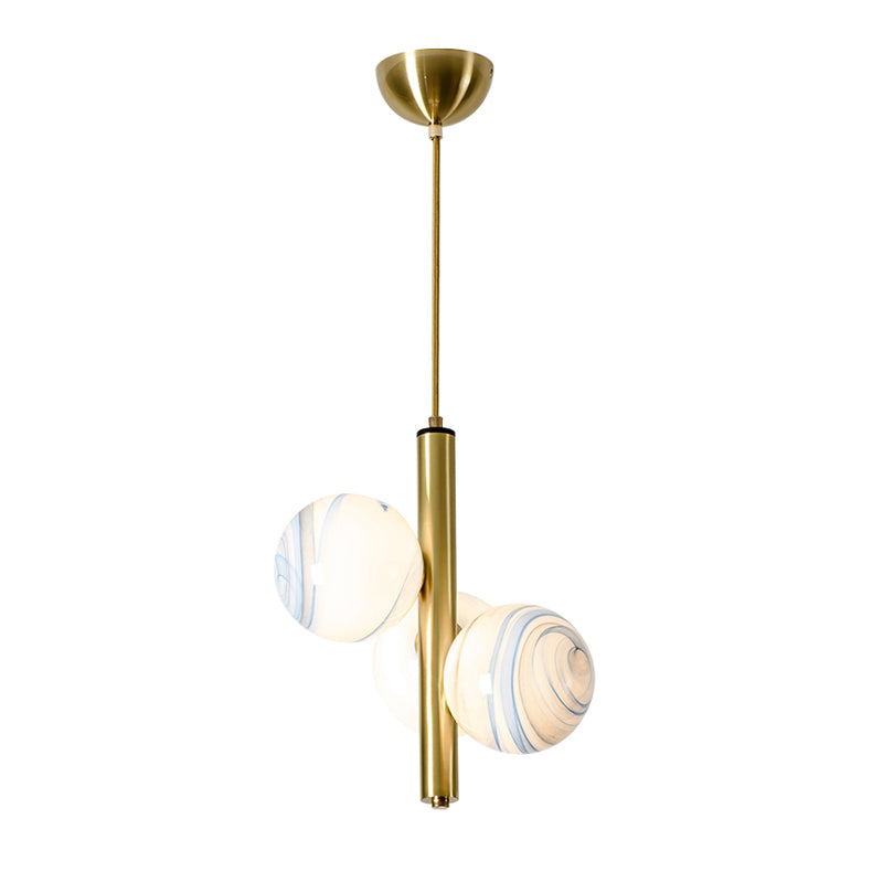 Minimalism 3 Heads Chandelier Light Brass Global LED Pendant Lighting with Frosted Glass Shade Clearhalo 'Ceiling Lights' 'Chandeliers' 'Glass shade' 'Glass' 'Modern Chandeliers' 'Modern' 'Pendant Lights' Lighting' 339380