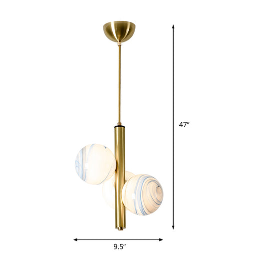 Minimalism 3 Heads Chandelier Light Brass Global LED Pendant Lighting with Frosted Glass Shade Clearhalo 'Ceiling Lights' 'Chandeliers' 'Glass shade' 'Glass' 'Modern Chandeliers' 'Modern' 'Pendant Lights' Lighting' 339381