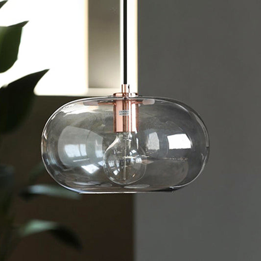 Smoke Gray Glass Oval Pendant Simplicity 1 Bulb Hanging Ceiling Light for Bedroom Smoke Gray Clearhalo 'Ceiling Lights' 'Chandeliers' 'Glass shade' 'Glass' 'Modern Pendants' 'Modern' 'Pendant Lights' 'Pendants' Lighting' 339387