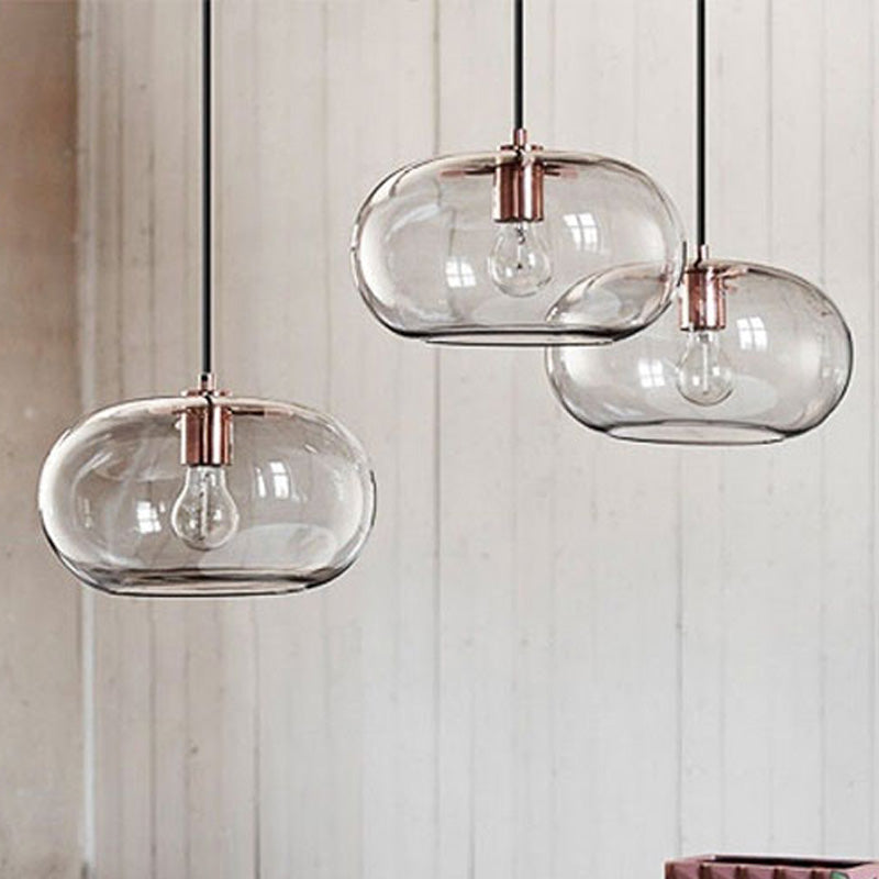 Smoke Gray Glass Oval Pendant Simplicity 1 Bulb Hanging Ceiling Light for Bedroom Clearhalo 'Ceiling Lights' 'Chandeliers' 'Glass shade' 'Glass' 'Modern Pendants' 'Modern' 'Pendant Lights' 'Pendants' Lighting' 339388