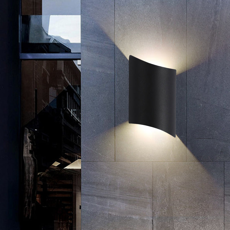 LED Outdoor Wall Sconce Modern Black Wall Light Fixture with Geometric Metal Shade in Warm/White Light Black Clearhalo 'Cast Iron' 'Glass' 'Industrial' 'Modern wall lights' 'Modern' 'Tiffany' 'Traditional wall lights' 'Wall Lamps & Sconces' 'Wall Lights' Lighting' 339483