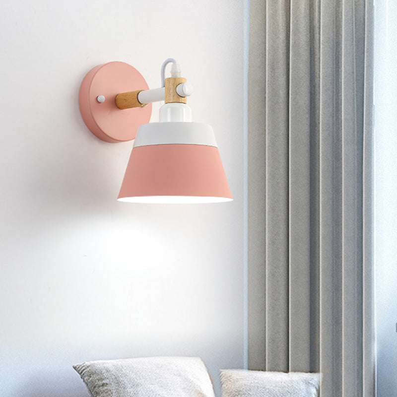 Asian Drum Sconce Light Fixture Wooden 1 Bulb Bedroom LED Wall Mount Lighting in White/Pink Pink Clearhalo 'Wall Lamps & Sconces' 'Wall Lights' Lighting' 339533