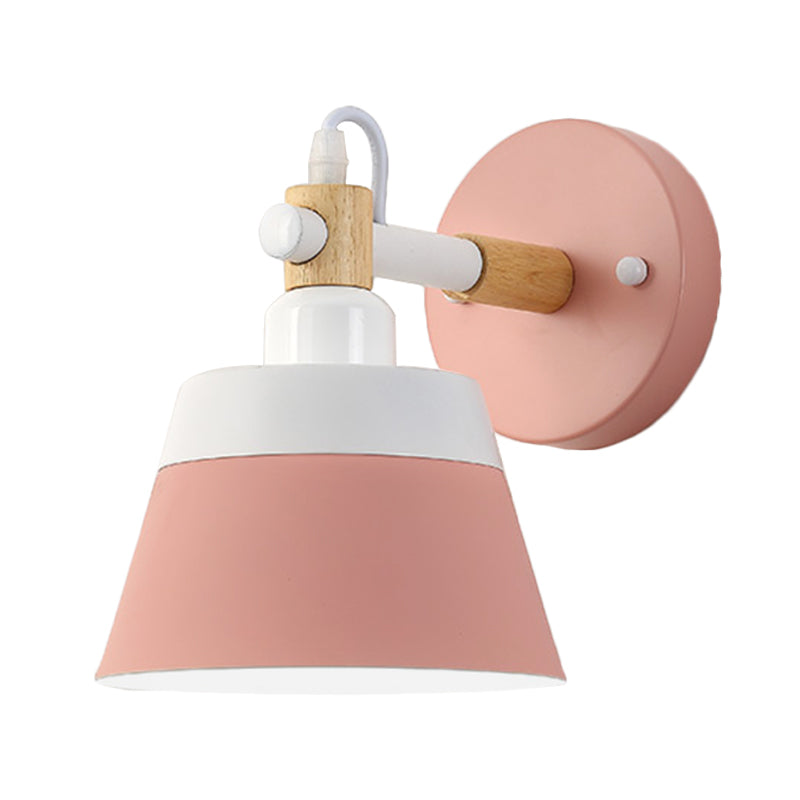 Asian Drum Sconce Light Fixture Wooden 1 Bulb Bedroom LED Wall Mount Lighting in White/Pink Clearhalo 'Wall Lamps & Sconces' 'Wall Lights' Lighting' 339535