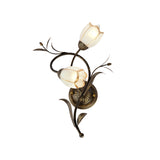 2 Heads Floral Shape Wall Lighting Traditional White Glass Sconce Lamp with Metal Backplate, Left/Right Clearhalo 'Wall Lamps & Sconces' 'Wall Lights' Lighting' 339787