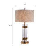 Flaxen Drum Table Lighting Traditionalism Fabric 1 Light Bedroom Table Lamp with Cylinder Crystal Base Clearhalo 'Lamps' 'Table Lamps' Lighting' 339795