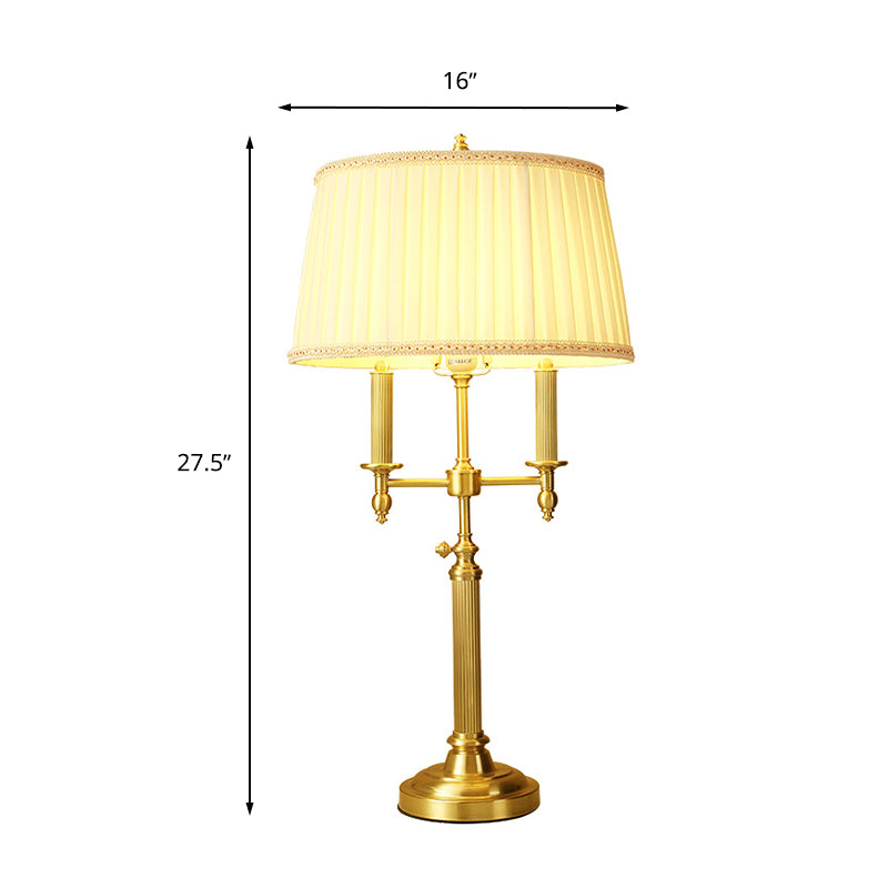 Fabric Barrel Table Lamp Traditional 1 Light Living Room Nightstand Light in White with Brass Base Clearhalo 'Lamps' 'Table Lamps' Lighting' 339800