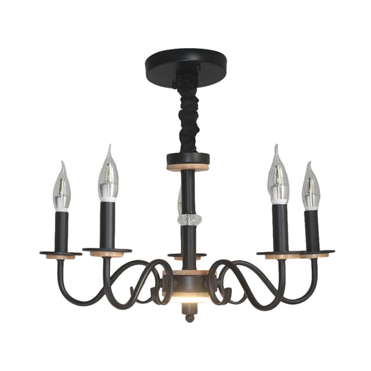 Black Open Bulb Suspension Lamp Vintage Style 3/5 Heads Metallic Chandelier Pendant Light with Candle Design Clearhalo 'Ceiling Lights' 'Chandeliers' Lighting' options 339814