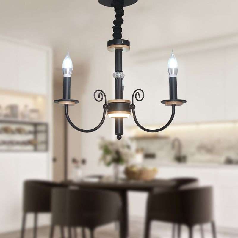 Black Open Bulb Suspension Lamp Vintage Style 3/5 Heads Metallic Chandelier Pendant Light with Candle Design 3 Black Clearhalo 'Ceiling Lights' 'Chandeliers' Lighting' options 339817_875b2e31-bcca-4386-965d-94b42f2457ab