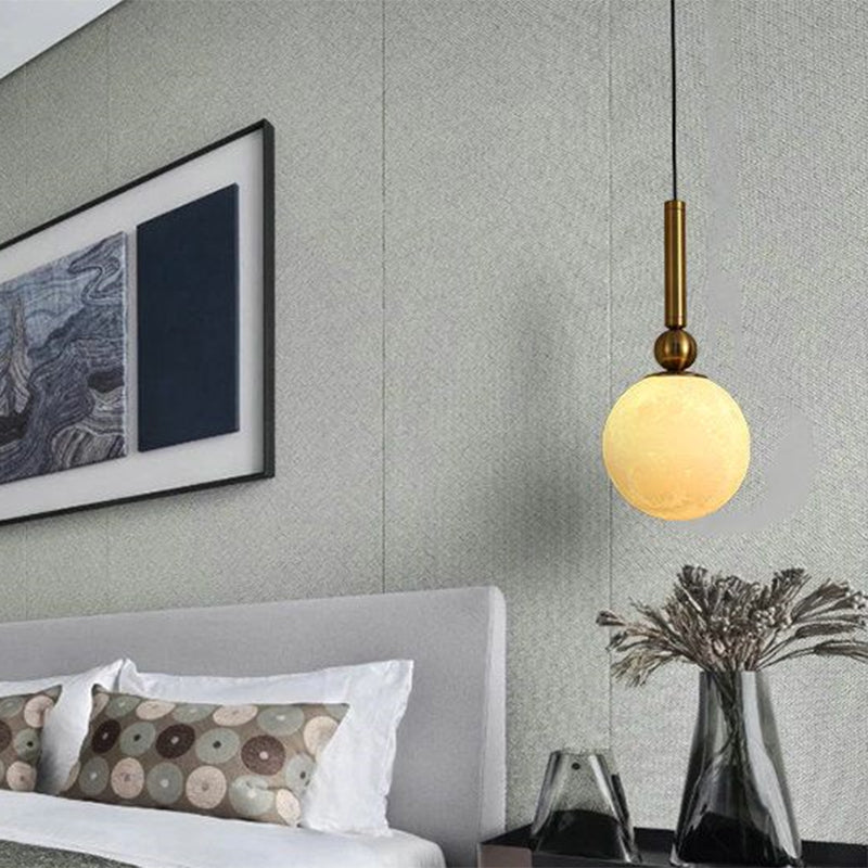 1 Head Bedroom Drop Pendant Simple Gold LED Suspension Lamp with Global Frosted Glass Shade Clearhalo 'Ceiling Lights' 'Chandeliers' 'Glass shade' 'Glass' 'Modern Pendants' 'Modern' 'Pendant Lights' 'Pendants' Lighting' 339819