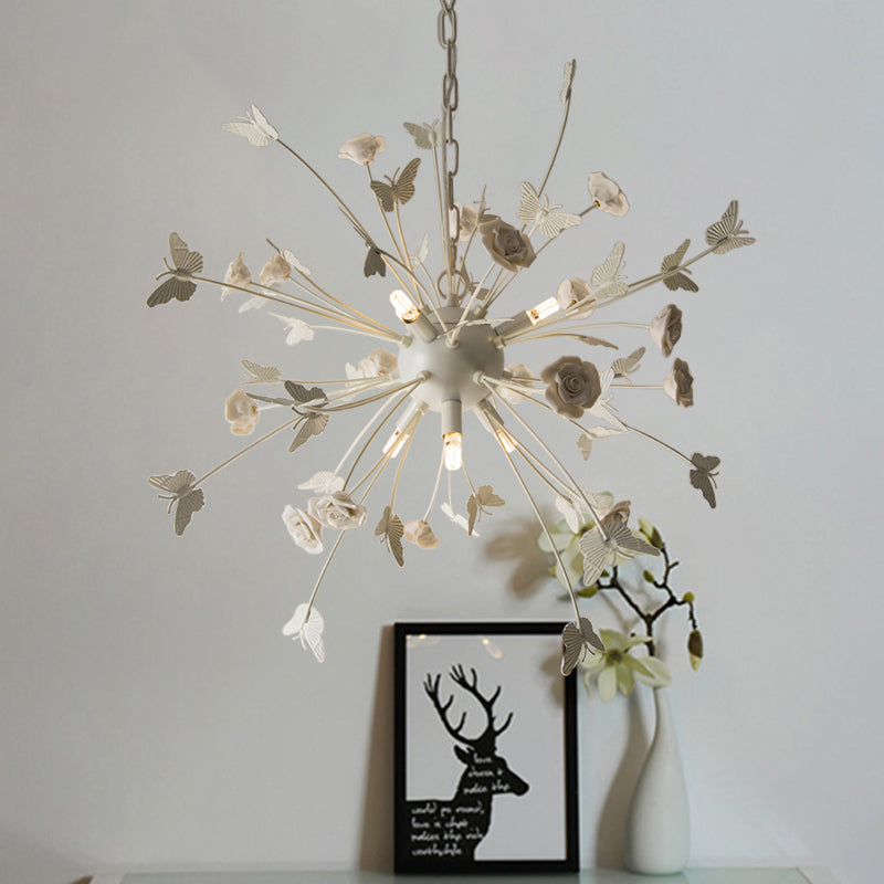 Metal Flower Chandelier Lamp Minimalism LED White-Silver Pendant Lighting Fixture with Adjustable Chain Clearhalo 'Ceiling Lights' 'Chandeliers' Lighting' options 339822