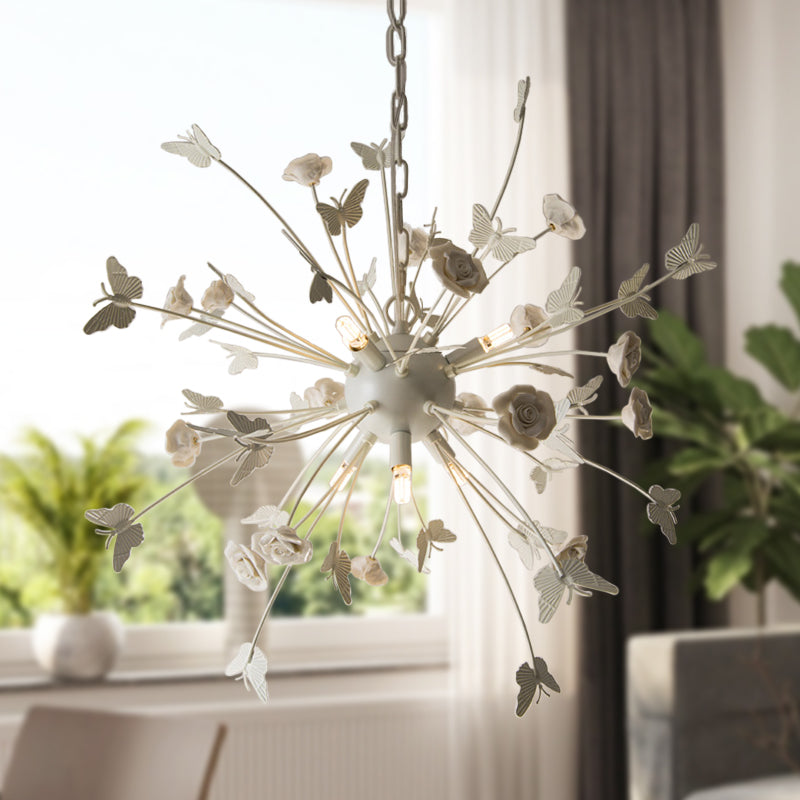 Metal Flower Chandelier Lamp Minimalism LED White-Silver Pendant Lighting Fixture with Adjustable Chain Clearhalo 'Ceiling Lights' 'Chandeliers' Lighting' options 339823