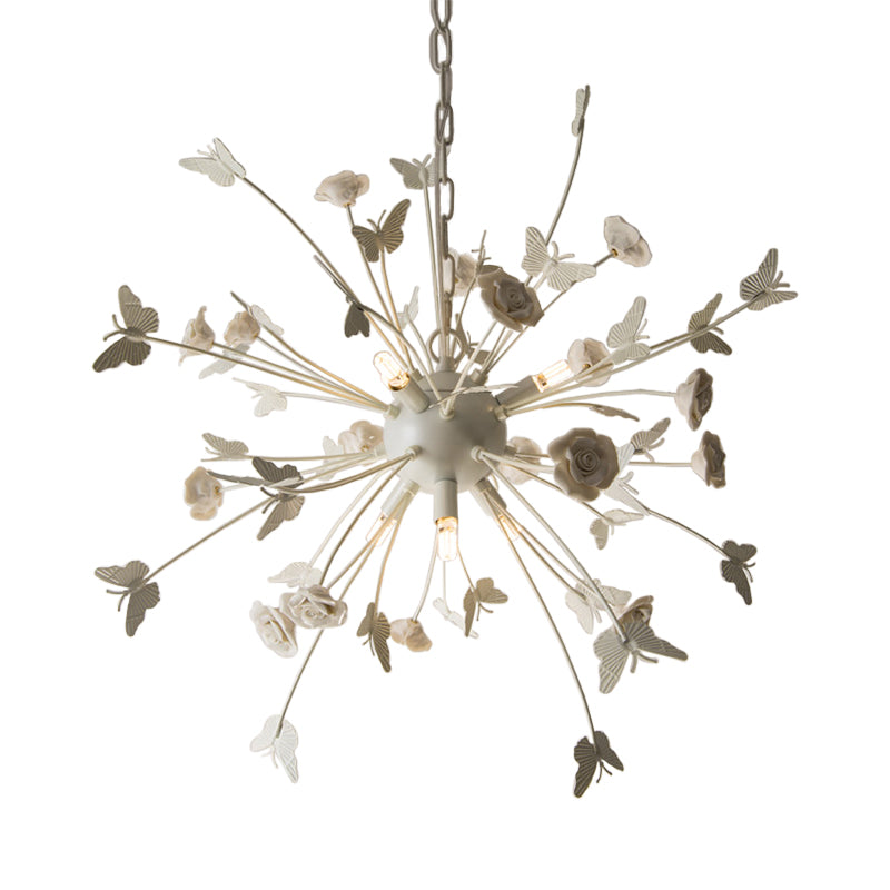 Metal Flower Chandelier Lamp Minimalism LED White-Silver Pendant Lighting Fixture with Adjustable Chain Clearhalo 'Ceiling Lights' 'Chandeliers' Lighting' options 339825