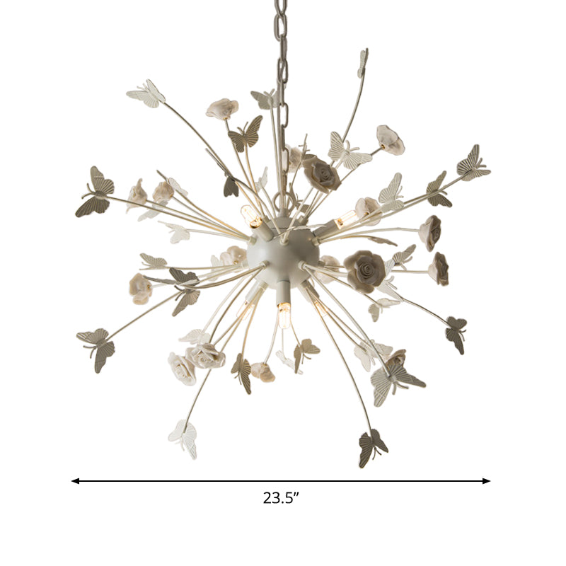 Metal Flower Chandelier Lamp Minimalism LED White-Silver Pendant Lighting Fixture with Adjustable Chain Clearhalo 'Ceiling Lights' 'Chandeliers' Lighting' options 339826