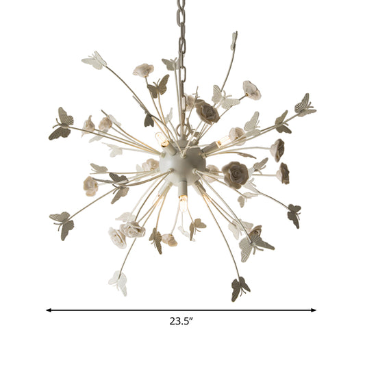 Metal Flower Chandelier Lamp Minimalism LED White-Silver Pendant Lighting Fixture with Adjustable Chain Clearhalo 'Ceiling Lights' 'Chandeliers' Lighting' options 339826