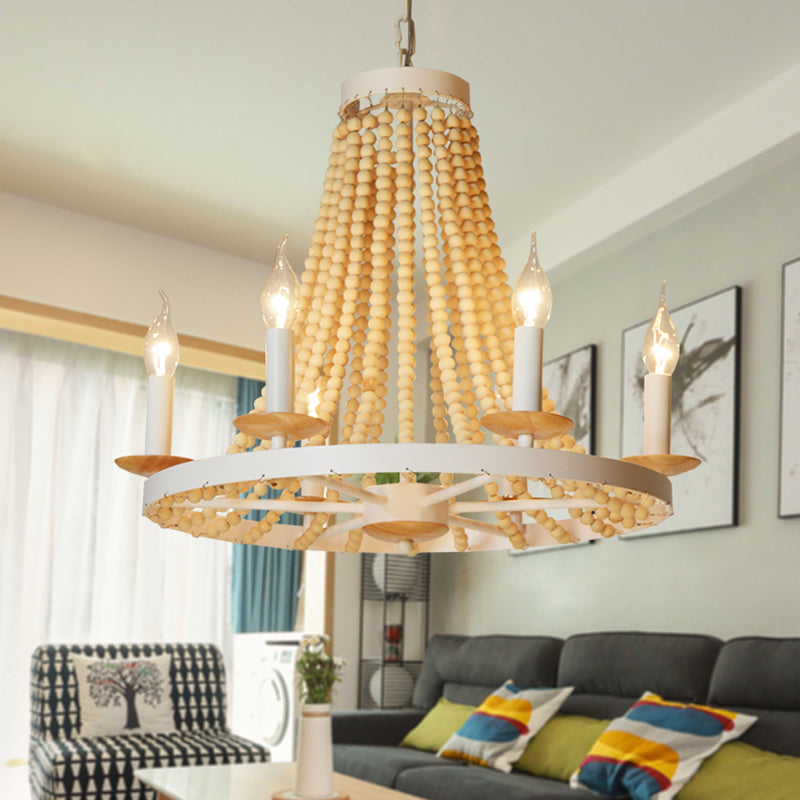 Candle Chandelier Light Rustic Wood 6 Heads Yellow Hanging Lamp Kit for Living Room Clearhalo 'Ceiling Lights' 'Chandeliers' Lighting' options 339829