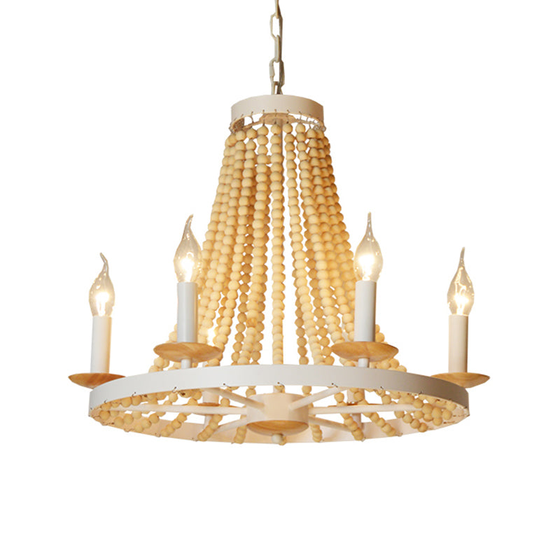 Candle Chandelier Light Rustic Wood 6 Heads Yellow Hanging Lamp Kit for Living Room Clearhalo 'Ceiling Lights' 'Chandeliers' Lighting' options 339830