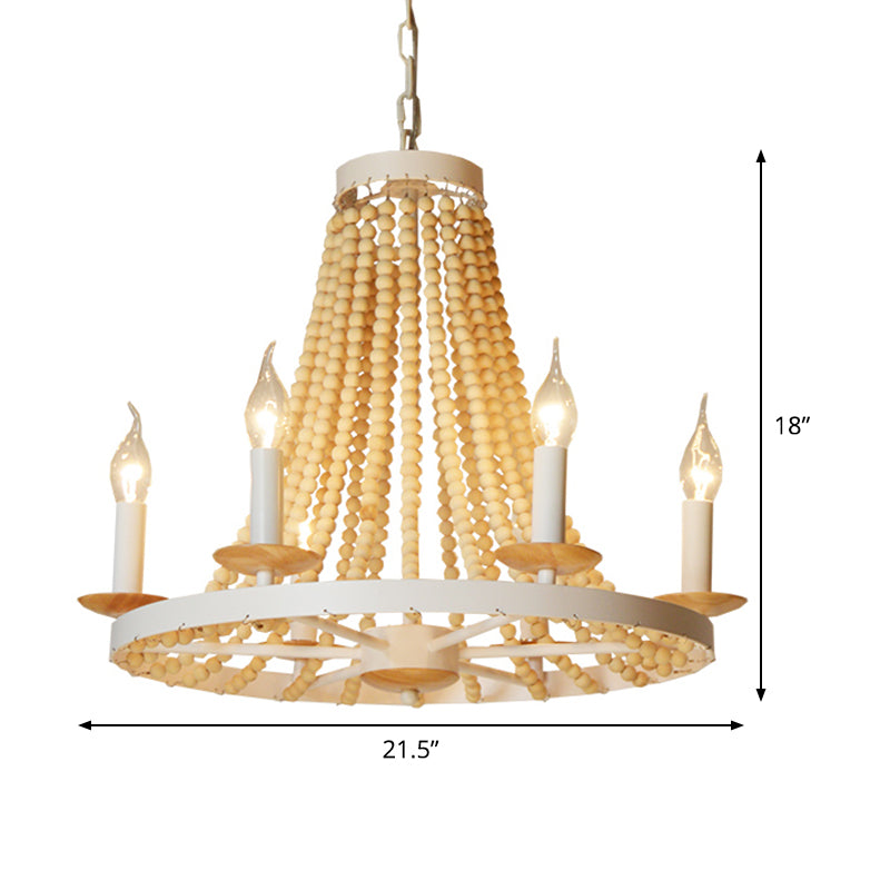 Candle Chandelier Light Rustic Wood 6 Heads Yellow Hanging Lamp Kit for Living Room Clearhalo 'Ceiling Lights' 'Chandeliers' Lighting' options 339831