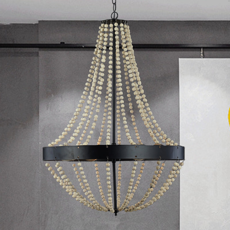 Wood Laser-Cut Chandelier Lamp Retro 4 Heads Black Ceiling Pendant Light for Living Room Black Clearhalo 'Ceiling Lights' 'Chandeliers' Lighting' options 339832_bd260d87-9388-416f-844d-402c83a70490