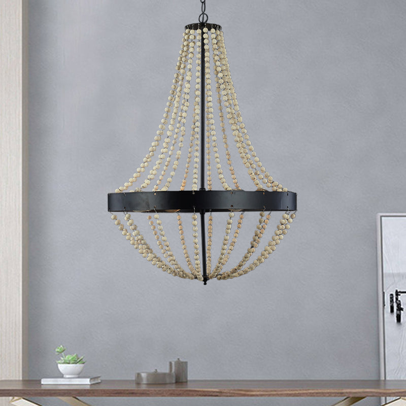 Wood Laser-Cut Chandelier Lamp Retro 4 Heads Black Ceiling Pendant Light for Living Room Clearhalo 'Ceiling Lights' 'Chandeliers' Lighting' options 339833