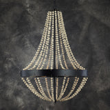 Wood Laser-Cut Chandelier Lamp Retro 4 Heads Black Ceiling Pendant Light for Living Room Clearhalo 'Ceiling Lights' 'Chandeliers' Lighting' options 339834