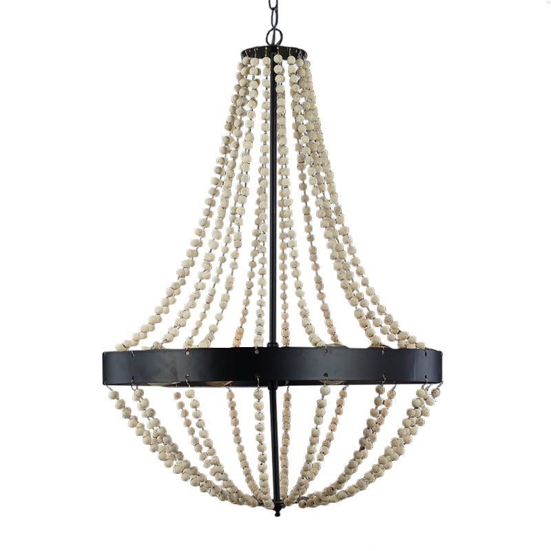 Wood Laser-Cut Chandelier Lamp Retro 4 Heads Black Ceiling Pendant Light for Living Room Clearhalo 'Ceiling Lights' 'Chandeliers' Lighting' options 339835