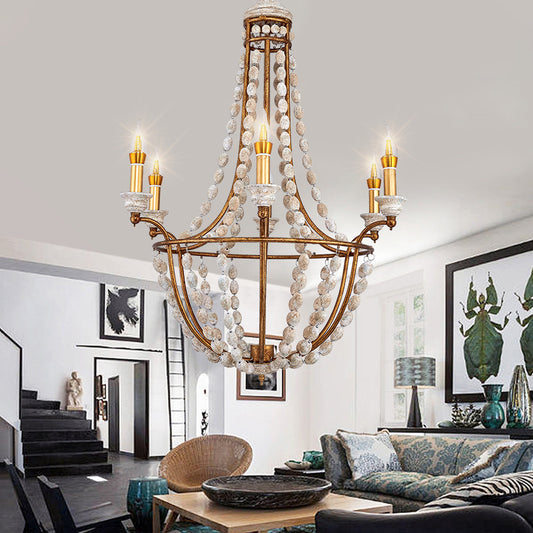 5 Bulbs Candle Ceiling Chandelier Traditional Metal Suspended Lighting Fixture in Rust Clearhalo 'Ceiling Lights' 'Chandeliers' Lighting' options 339837