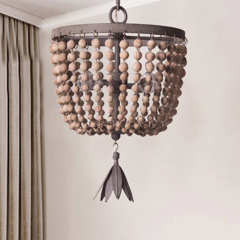 Dome Chandelier Lighting Retro Wood White 3 Bulbs Hanging Ceiling Light with Adjustable Chain, 8.5"/16" Wide Clearhalo 'Ceiling Lights' 'Chandeliers' Lighting' options 339850