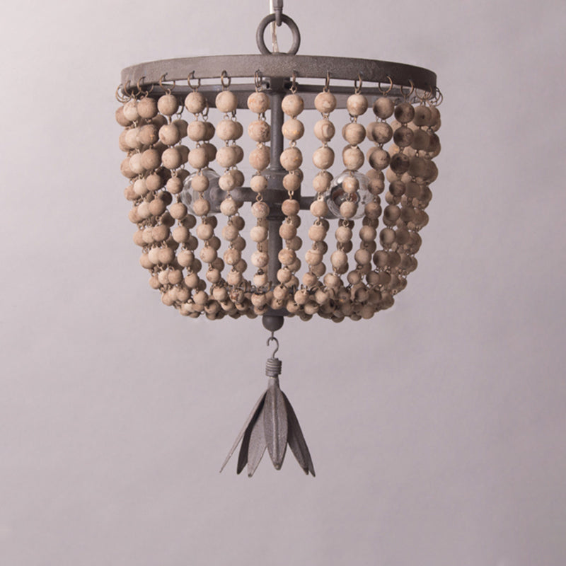 Dome Chandelier Lighting Retro Wood White 3 Bulbs Hanging Ceiling Light with Adjustable Chain, 8.5"/16" Wide Clearhalo 'Ceiling Lights' 'Chandeliers' Lighting' options 339852