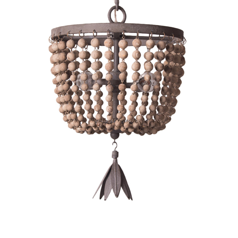 Dome Chandelier Lighting Retro Wood White 3 Bulbs Hanging Ceiling Light with Adjustable Chain, 8.5"/16" Wide Clearhalo 'Ceiling Lights' 'Chandeliers' Lighting' options 339853