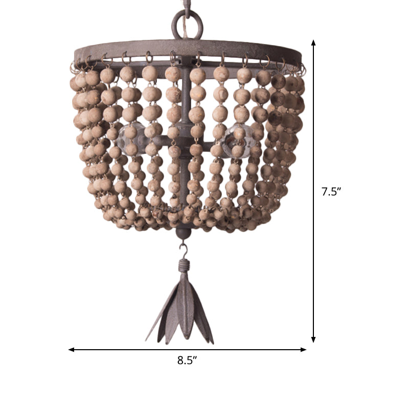 Dome Chandelier Lighting Retro Wood White 3 Bulbs Hanging Ceiling Light with Adjustable Chain, 8.5"/16" Wide Clearhalo 'Ceiling Lights' 'Chandeliers' Lighting' options 339854