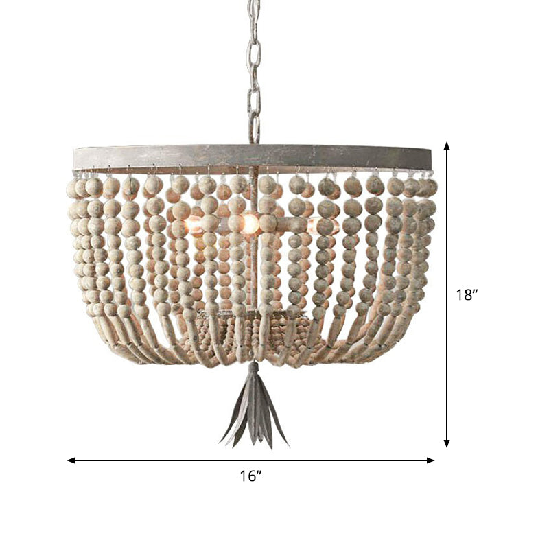 Dome Chandelier Lighting Retro Wood White 3 Bulbs Hanging Ceiling Light with Adjustable Chain, 8.5"/16" Wide Clearhalo 'Ceiling Lights' 'Chandeliers' Lighting' options 339859