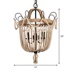 Bird Cage Pendant Chandelier Traditional Wood 3 Bulbs Light Tan Hanging Lamp for Living Room Clearhalo 'Ceiling Lights' 'Chandeliers' Lighting' options 339869