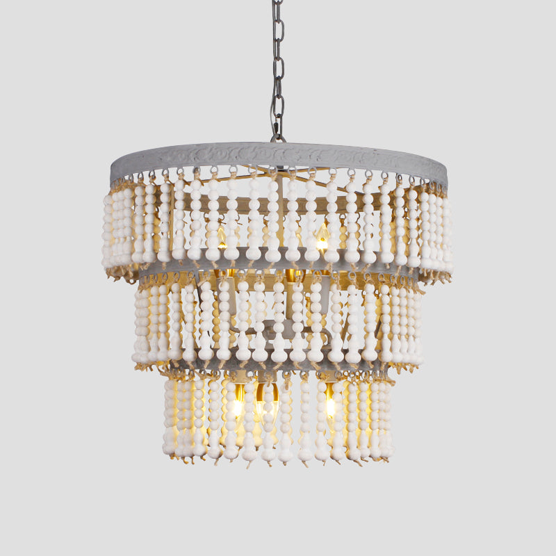 White 3-Tier Ceiling Chandelier Modernism Wood 6 Heads Hanging Light Fixture with Adjustable Chain Clearhalo 'Ceiling Lights' 'Chandeliers' Lighting' options 339872