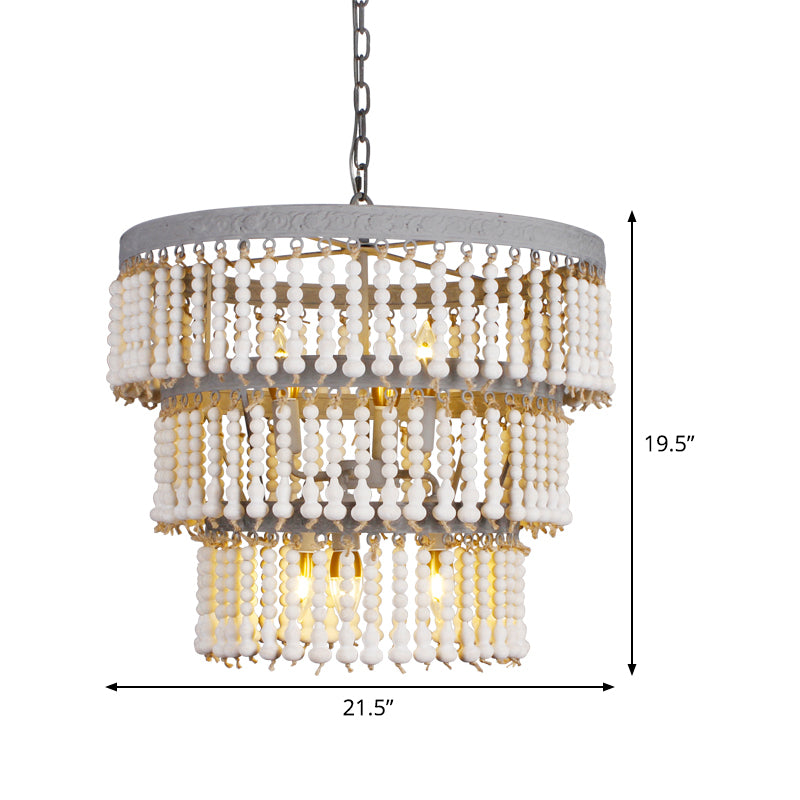 White 3-Tier Ceiling Chandelier Modernism Wood 6 Heads Hanging Light Fixture with Adjustable Chain Clearhalo 'Ceiling Lights' 'Chandeliers' Lighting' options 339874