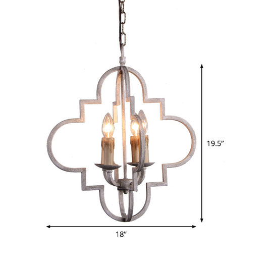 4 Bulbs Candle Ceiling Chandelier Rustic Wood Effect Suspended Lighting Fixture in Distressed White Clearhalo 'Ceiling Lights' 'Chandeliers' Lighting' options 339912