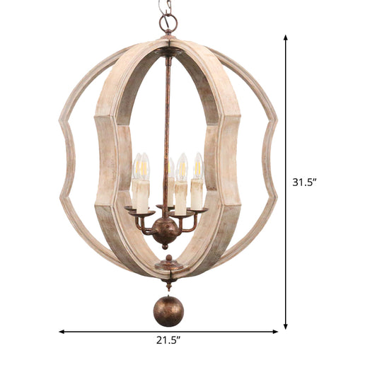 Distressed White Globe Chandelier Lighting Modern Wood 5 Bulbs Pendant Light Fixture with Adjustable Chain Clearhalo 'Ceiling Lights' 'Chandeliers' Lighting' options 339922