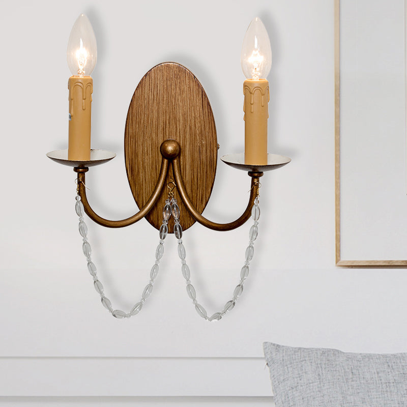 Metal Wood Sconce Light Fixture Candle 2-Light Vintage Wall Mounted Lighting for Bedroom Wood Clearhalo 'Wall Lamps & Sconces' 'Wall Lights' Lighting' 339923