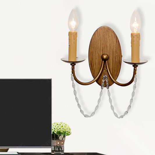 Metal Wood Sconce Light Fixture Candle 2-Light Vintage Wall Mounted Lighting for Bedroom Clearhalo 'Wall Lamps & Sconces' 'Wall Lights' Lighting' 339924