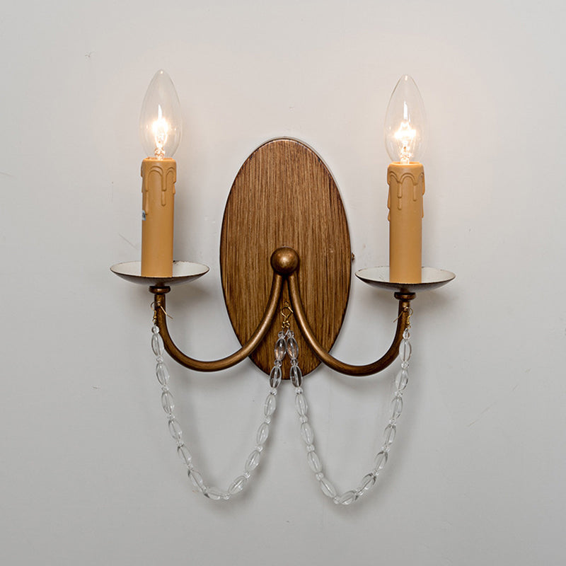 Metal Wood Sconce Light Fixture Candle 2-Light Vintage Wall Mounted Lighting for Bedroom Clearhalo 'Wall Lamps & Sconces' 'Wall Lights' Lighting' 339925