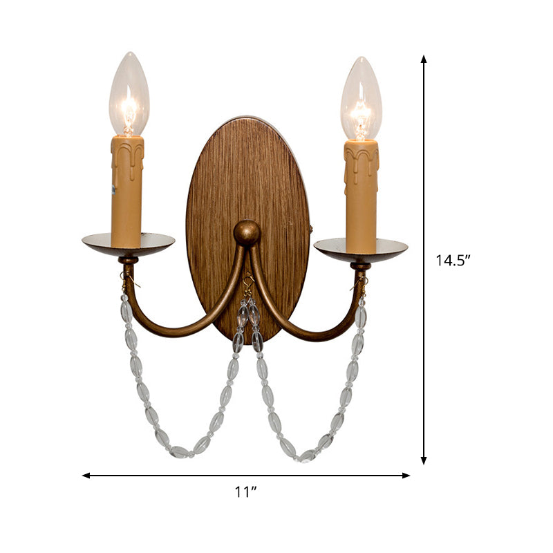 Metal Wood Sconce Light Fixture Candle 2-Light Vintage Wall Mounted Lighting for Bedroom Clearhalo 'Wall Lamps & Sconces' 'Wall Lights' Lighting' 339927