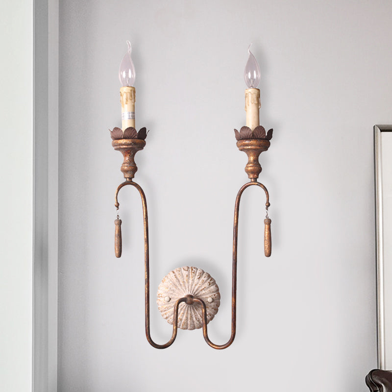 2/3 Lights Metal Wall Lamp Vintage Style Rust Exposed Bulb Indoor Sconce Light Fixture 2.0 Rust Clearhalo 'Wall Lamps & Sconces' 'Wall Lights' Lighting' 339928