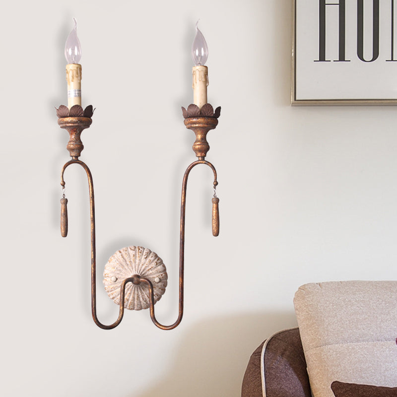 2/3 Lights Metal Wall Lamp Vintage Style Rust Exposed Bulb Indoor Sconce Light Fixture Clearhalo 'Wall Lamps & Sconces' 'Wall Lights' Lighting' 339929