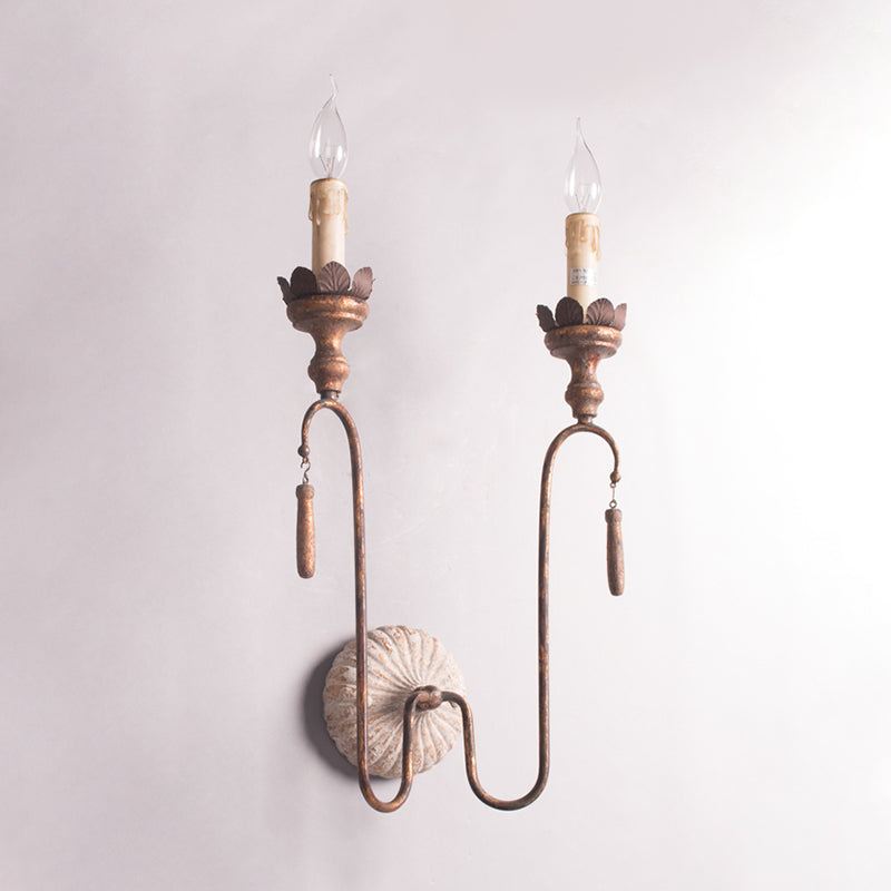 2/3 Lights Metal Wall Lamp Vintage Style Rust Exposed Bulb Indoor Sconce Light Fixture Clearhalo 'Wall Lamps & Sconces' 'Wall Lights' Lighting' 339930