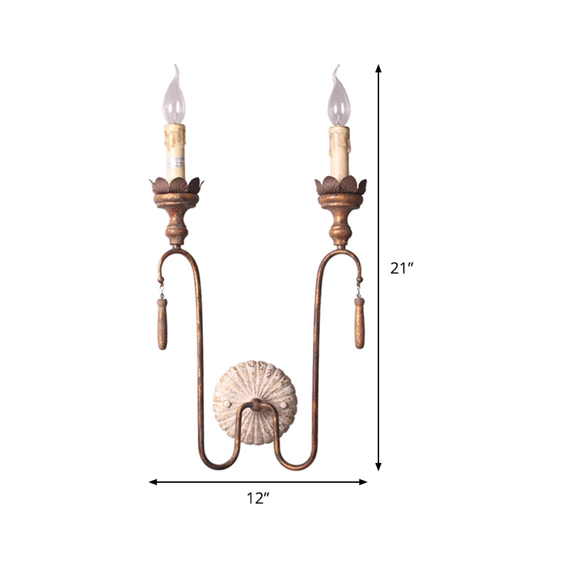 2/3 Lights Metal Wall Lamp Vintage Style Rust Exposed Bulb Indoor Sconce Light Fixture Clearhalo 'Wall Lamps & Sconces' 'Wall Lights' Lighting' 339932