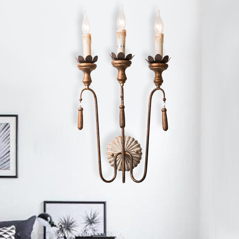 2/3 Lights Metal Wall Lamp Vintage Style Rust Exposed Bulb Indoor Sconce Light Fixture 3.0 Rust Clearhalo 'Wall Lamps & Sconces' 'Wall Lights' Lighting' 339933