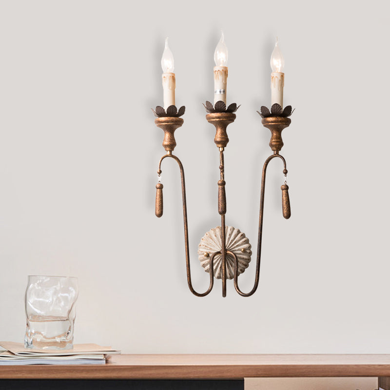 2/3 Lights Metal Wall Lamp Vintage Style Rust Exposed Bulb Indoor Sconce Light Fixture Clearhalo 'Wall Lamps & Sconces' 'Wall Lights' Lighting' 339934