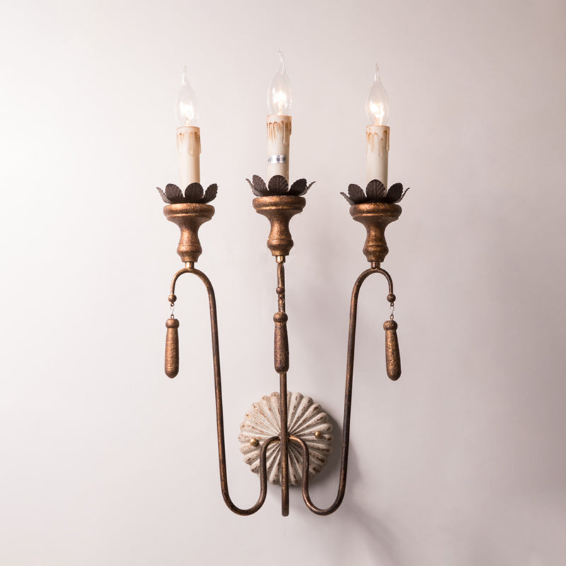 2/3 Lights Metal Wall Lamp Vintage Style Rust Exposed Bulb Indoor Sconce Light Fixture Clearhalo 'Wall Lamps & Sconces' 'Wall Lights' Lighting' 339935