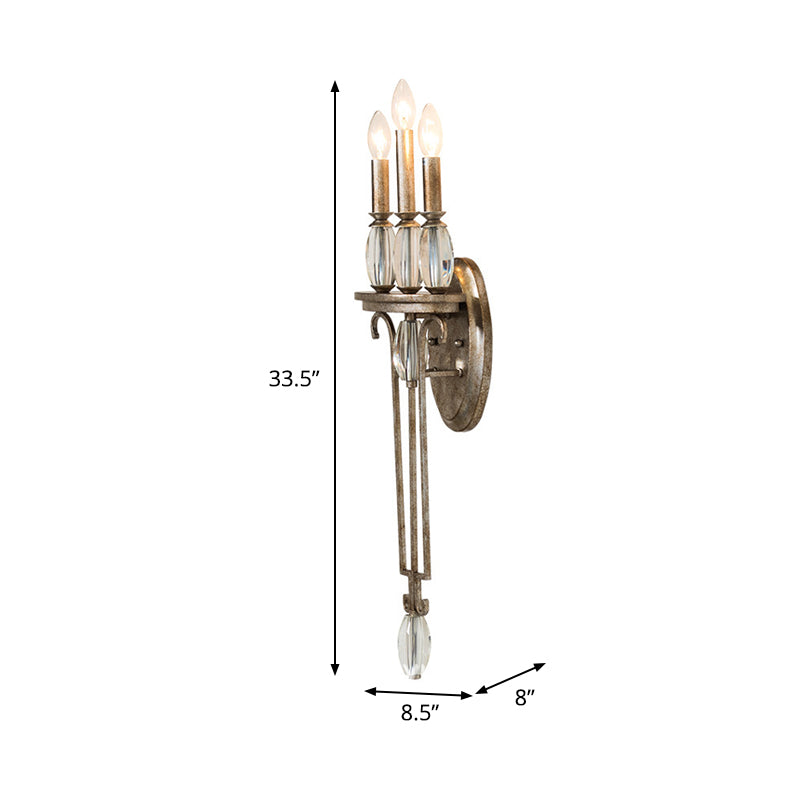 Rust 3-Light Sconce Light Traditional Metal Candle Wall Lighting Fixture for Bedroom Clearhalo 'Wall Lamps & Sconces' 'Wall Lights' Lighting' 339942