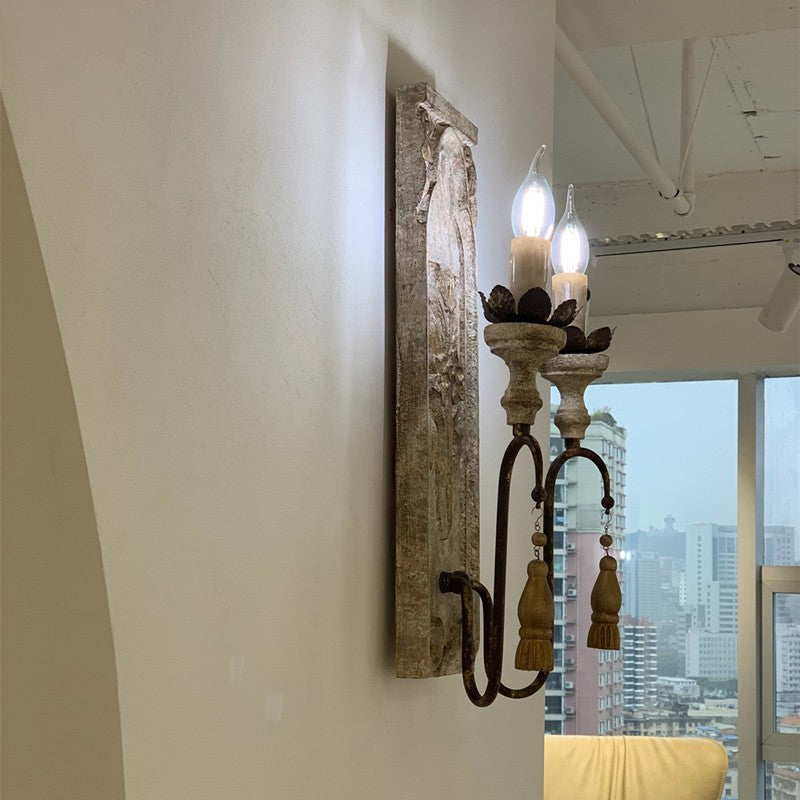 Candelabrum Wood Sconce Lighting Vintage 2 Lights Dining Room Wall Mounted Lamp in Rust Clearhalo 'Wall Lamps & Sconces' 'Wall Lights' Lighting' 339949